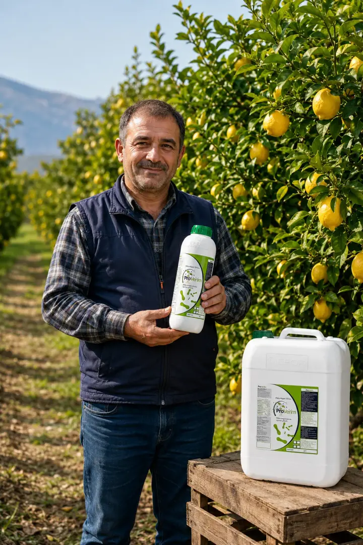Limon bahçesinde Proverim ürünleriyle üretici